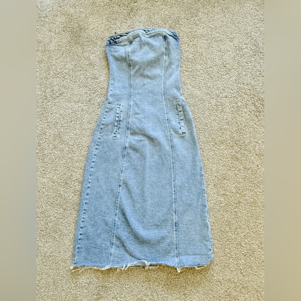 Blank NYC Light Blue Denim strapless maxi dress